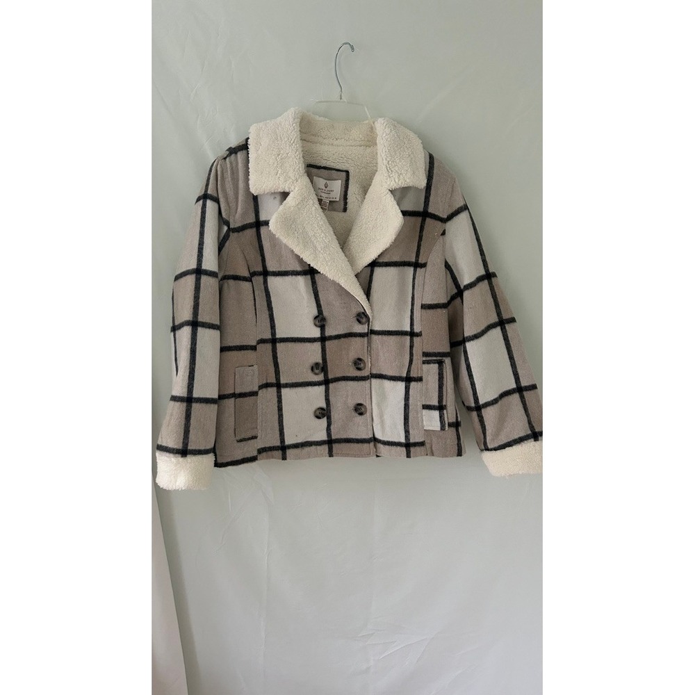 Jade & Ivory Women Tan Plaid Sherpa Lined Double Breasted Jacket R13828M L